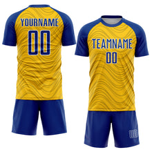 Загрузить изображение в средство просмотра галереи, Custom Yellow Royal-White Wavy Lines Sports Sublimation Soccer Uniform Jersey
