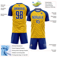 Загрузить изображение в средство просмотра галереи, Custom Yellow Royal-White Wavy Lines Sports Sublimation Soccer Uniform Jersey
