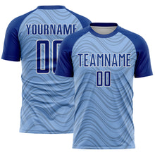 Загрузить изображение в средство просмотра галереи, Custom Light Blue Royal-White Wavy Lines Sports Sublimation Soccer Uniform Jersey
