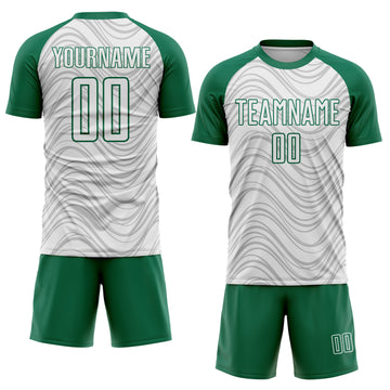 Custom White Kelly Green Wavy Lines Sports Sublimation Soccer Uniform Jersey