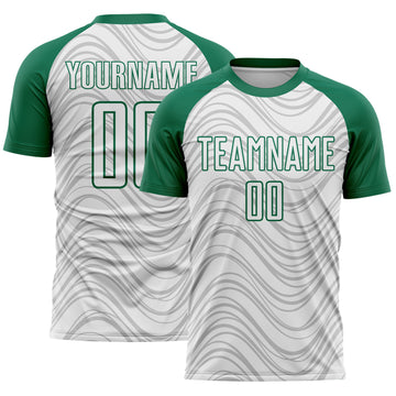 Custom White Kelly Green Wavy Lines Sports Sublimation Soccer Uniform Jersey