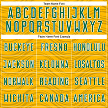 Laden Sie das Bild in den Galerie-Viewer, Custom Gold Kelly Green-White Wavy Lines Sports Sublimation Soccer Uniform Jersey
