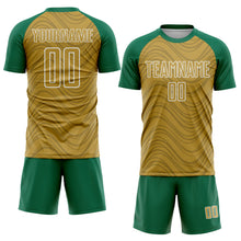 Загрузить изображение в средство просмотра галереи, Custom Old Gold Kelly Green-White Wavy Lines Sports Sublimation Soccer Uniform Jersey
