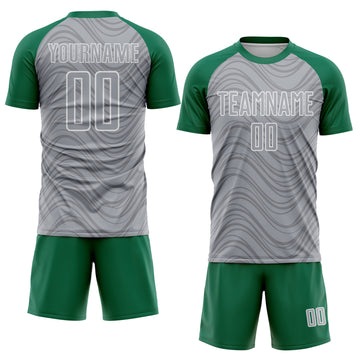 Custom Gray Kelly Green-White Wavy Lines Sports Sublimation Soccer Uniform Jersey