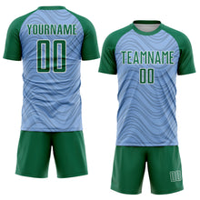 Загрузить изображение в средство просмотра галереи, Custom Light Blue Kelly Green-White Wavy Lines Sports Sublimation Soccer Uniform Jersey
