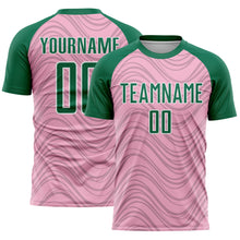 Загрузить изображение в средство просмотра галереи, Custom Light Pink Kelly Green-White Wavy Lines Sports Sublimation Soccer Uniform Jersey
