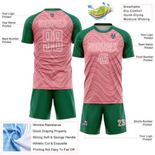 Загрузить изображение в средство просмотра галереи, Custom Medium Pink Kelly Green-White Wavy Lines Sports Sublimation Soccer Uniform Jersey
