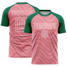 Загрузить изображение в средство просмотра галереи, Custom Medium Pink Kelly Green-White Wavy Lines Sports Sublimation Soccer Uniform Jersey
