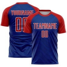 Загрузить изображение в средство просмотра галереи, Custom Royal Red-White Wavy Lines Sports Sublimation Soccer Uniform Jersey
