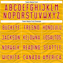 Laden Sie das Bild in den Galerie-Viewer, Custom Gold Red-White Wavy Lines Sports Sublimation Soccer Uniform Jersey
