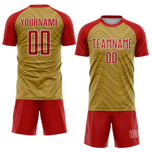 Загрузить изображение в средство просмотра галереи, Custom Old Gold Red-White Wavy Lines Sports Sublimation Soccer Uniform Jersey
