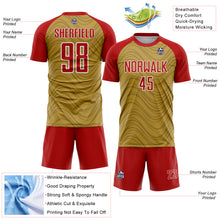 Загрузить изображение в средство просмотра галереи, Custom Old Gold Red-White Wavy Lines Sports Sublimation Soccer Uniform Jersey
