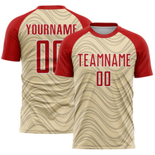 Загрузить изображение в средство просмотра галереи, Custom Cream Red-White Wavy Lines Sports Sublimation Soccer Uniform Jersey
