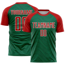 Загрузить изображение в средство просмотра галереи, Custom Kelly Green Red-White Wavy Lines Sports Sublimation Soccer Uniform Jersey
