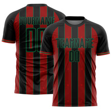 Load image into Gallery viewer, Custom Black Red-Kelly Green Pinstripe Line Sports Sublimation Soccer Uniform Jersey

