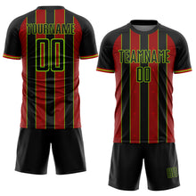 Load image into Gallery viewer, Custom Black Red-Neon Green Pinstripe Line Sports Sublimation Soccer Uniform Jersey

