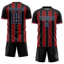 Load image into Gallery viewer, Custom Black Red-Light Blue Pinstripe Line Sports Sublimation Soccer Uniform Jersey
