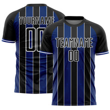 Load image into Gallery viewer, Custom Black Royal-White Pinstripe Line Sports Sublimation Soccer Uniform Jersey
