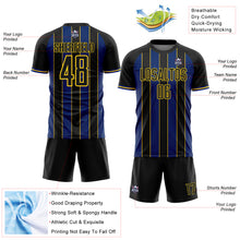 Load image into Gallery viewer, Custom Black Royal-Yellow Pinstripe Line Sports Sublimation Soccer Uniform Jersey

