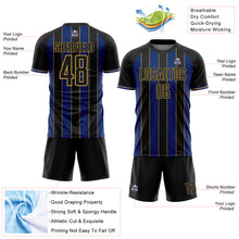 Load image into Gallery viewer, Custom Black Royal-Old Gold Pinstripe Line Sports Sublimation Soccer Uniform Jersey
