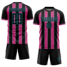 Load image into Gallery viewer, Custom Black Pink-Teal Pinstripe Line Sports Sublimation Soccer Uniform Jersey
