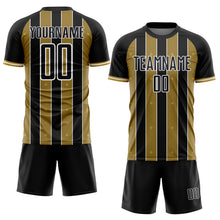 Load image into Gallery viewer, Custom Black Old Gold-White Pinstripe Line Sports Sublimation Soccer Uniform Jersey
