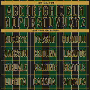 Custom Black Green-Old Gold Pinstripe Line Sports Sublimation Soccer Uniform Jersey
