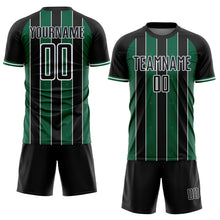 Load image into Gallery viewer, Custom Black Kelly Green-White Pinstripe Line Sports Sublimation Soccer Uniform Jersey
