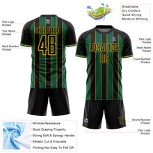 Laden Sie das Bild in den Galerie-Viewer, Custom Black Kelly Green-Gold Pinstripe Line Sports Sublimation Soccer Uniform Jersey
