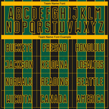Laden Sie das Bild in den Galerie-Viewer, Custom Black Kelly Green-Gold Pinstripe Line Sports Sublimation Soccer Uniform Jersey
