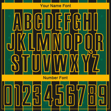 Laden Sie das Bild in den Galerie-Viewer, Custom Black Kelly Green-Gold Pinstripe Line Sports Sublimation Soccer Uniform Jersey
