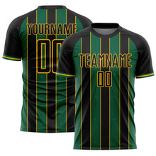 Laden Sie das Bild in den Galerie-Viewer, Custom Black Kelly Green-Gold Pinstripe Line Sports Sublimation Soccer Uniform Jersey
