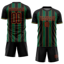 Laden Sie das Bild in den Galerie-Viewer, Custom Black Kelly Green-Orange Pinstripe Line Sports Sublimation Soccer Uniform Jersey
