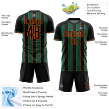 Laden Sie das Bild in den Galerie-Viewer, Custom Black Kelly Green-Orange Pinstripe Line Sports Sublimation Soccer Uniform Jersey
