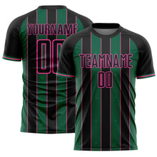 Загрузить изображение в средство просмотра галереи, Custom Black Kelly Green-Pink Pinstripe Line Sports Sublimation Soccer Uniform Jersey

