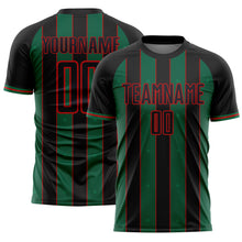 Загрузить изображение в средство просмотра галереи, Custom Black Kelly Green-Red Pinstripe Line Sports Sublimation Soccer Uniform Jersey
