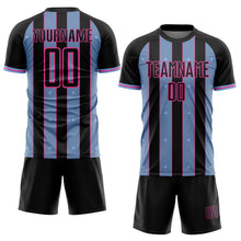 Laden Sie das Bild in den Galerie-Viewer, Custom Black Light Blue-Pink Pinstripe Line Sports Sublimation Soccer Uniform Jersey
