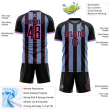 Laden Sie das Bild in den Galerie-Viewer, Custom Black Light Blue-Pink Pinstripe Line Sports Sublimation Soccer Uniform Jersey
