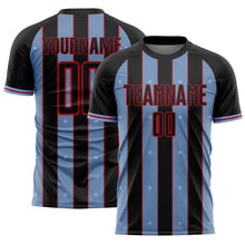 Загрузить изображение в средство просмотра галереи, Custom Black Light Blue-Red Pinstripe Line Sports Sublimation Soccer Uniform Jersey
