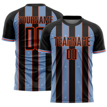 Laden Sie das Bild in den Galerie-Viewer, Custom Black Light Blue-Orange Pinstripe Line Sports Sublimation Soccer Uniform Jersey
