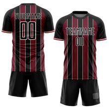 Загрузить изображение в средство просмотра галереи, Custom Black Crimson-Cream Pinstripe Line Sports Sublimation Soccer Uniform Jersey
