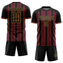 Загрузить изображение в средство просмотра галереи, Custom Black Crimson-Old Gold Pinstripe Line Sports Sublimation Soccer Uniform Jersey

