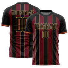 Загрузить изображение в средство просмотра галереи, Custom Black Crimson-Old Gold Pinstripe Line Sports Sublimation Soccer Uniform Jersey
