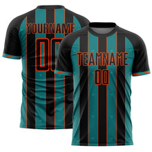 Load image into Gallery viewer, Custom Black Teal-Orange Pinstripe Line Sports Sublimation Soccer Uniform Jersey
