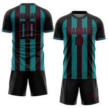 Load image into Gallery viewer, Custom Black Teal-Crimson Pinstripe Line Sports Sublimation Soccer Uniform Jersey
