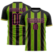 Load image into Gallery viewer, Custom Black Neon Green-Pink Pinstripe Line Sports Sublimation Soccer Uniform Jersey
