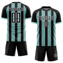 Загрузить изображение в средство просмотра галереи, Custom Black Ice Blue-White Pinstripe Line Sports Sublimation Soccer Uniform Jersey
