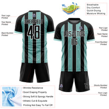 Загрузить изображение в средство просмотра галереи, Custom Black Ice Blue-White Pinstripe Line Sports Sublimation Soccer Uniform Jersey
