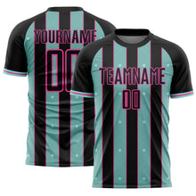 Загрузить изображение в средство просмотра галереи, Custom Black Ice Blue-Pink Pinstripe Line Sports Sublimation Soccer Uniform Jersey

