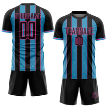 Laden Sie das Bild in den Galerie-Viewer, Custom Black Sky Blue-Pink Pinstripe Line Sports Sublimation Soccer Uniform Jersey
